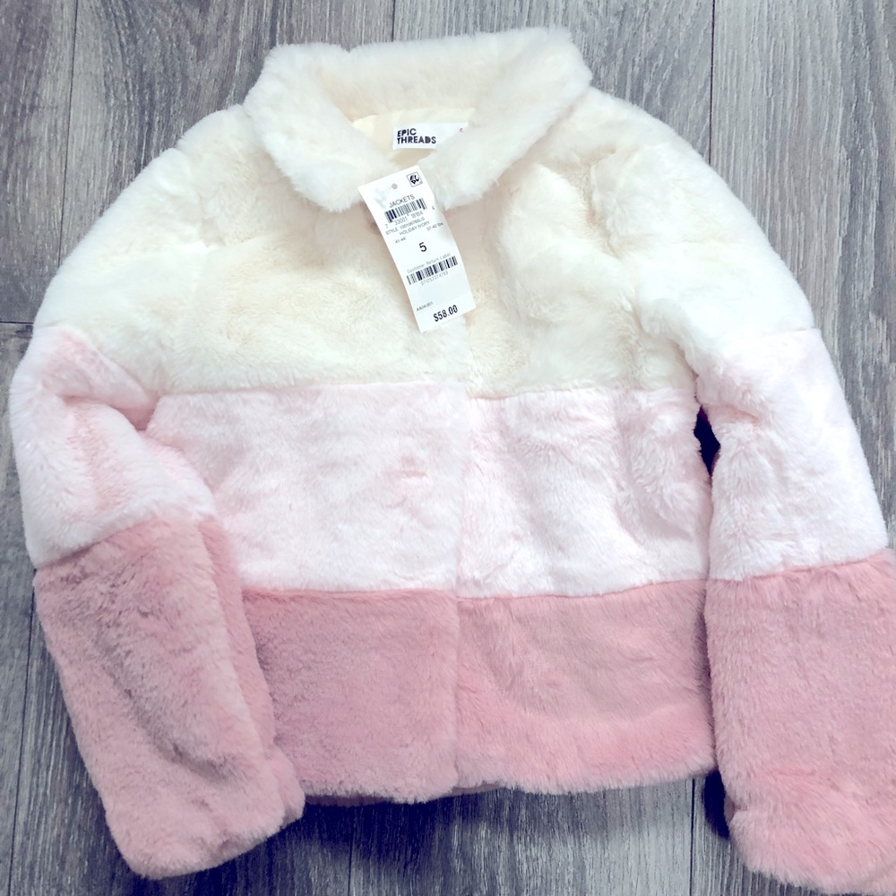 Epic Treads Little Girl Color block Coney faux fur Jacket